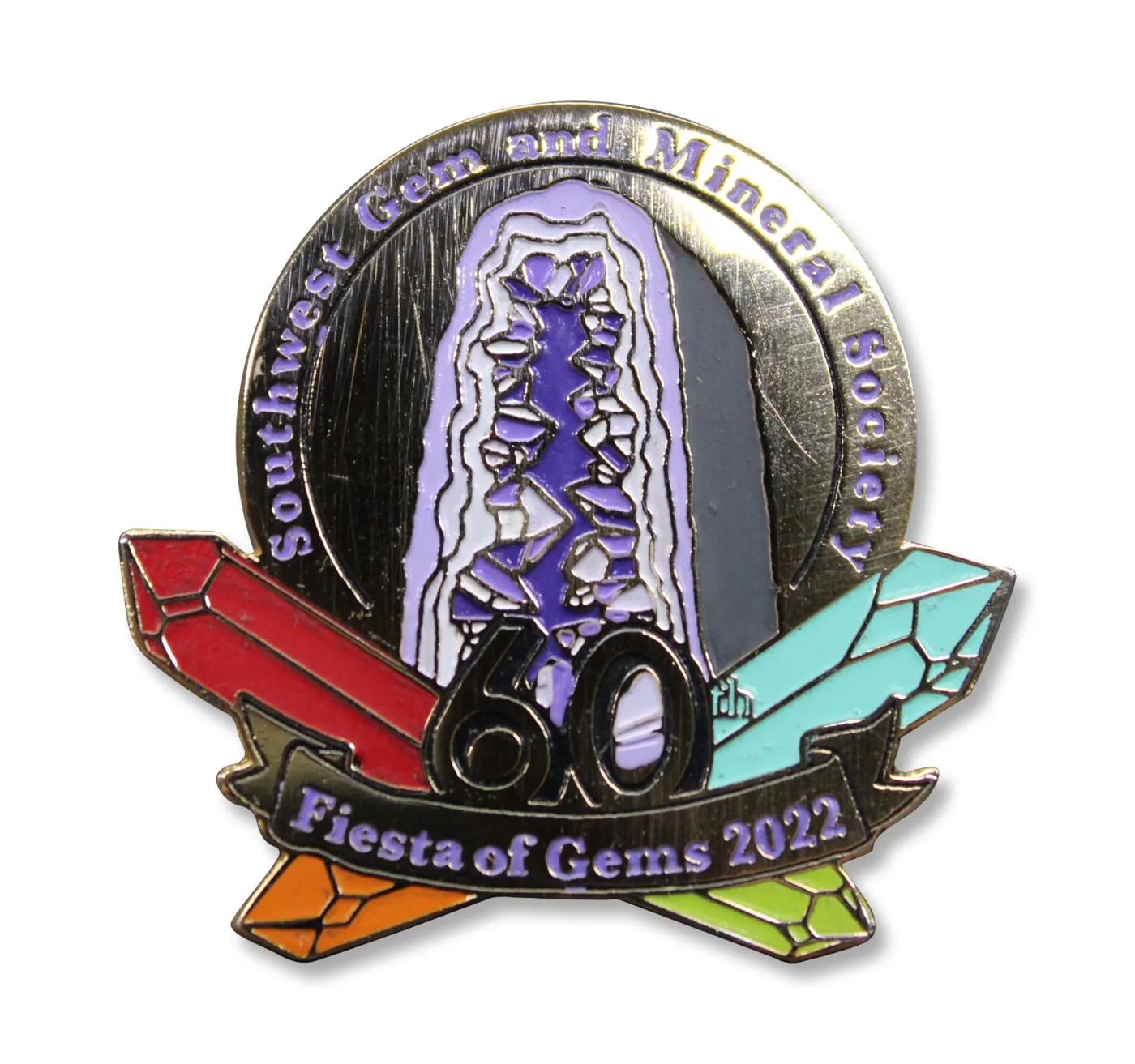 Pin conmemorativo troquelado a color para la Southwest Gem & Mineral Society