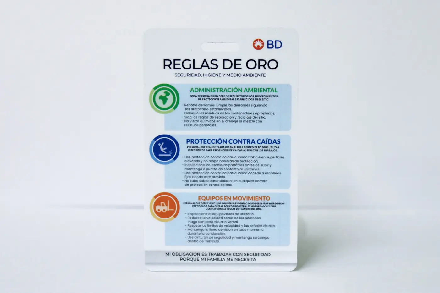 Tarjetas de PVC con las reglas de oro de seguridad